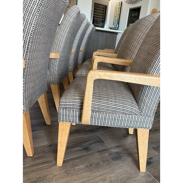Set of 8 Attributed to Sally Sirkin Lewis for J. Robert Scott Art Deco Revival Dining Chairs — Crackle Lacquer Frames, Vintage Designer Set For Sale - Image 14 of 15