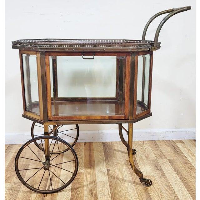 Vintage French Mid-Century Modern Liquor Server Bar Cart Cabinet on Wheels For Sale - Image 13 of 15