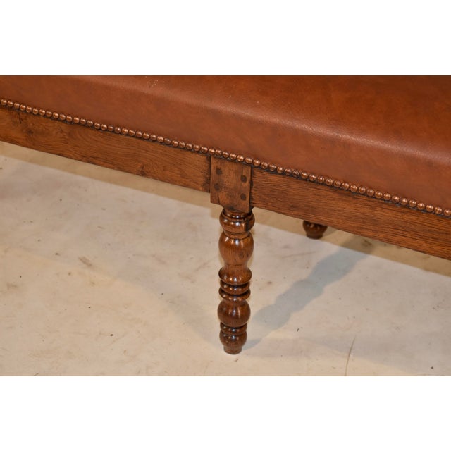 Brown 19th Century English Oak Upholstered Leather Bench For Sale - Image 8 of 9
