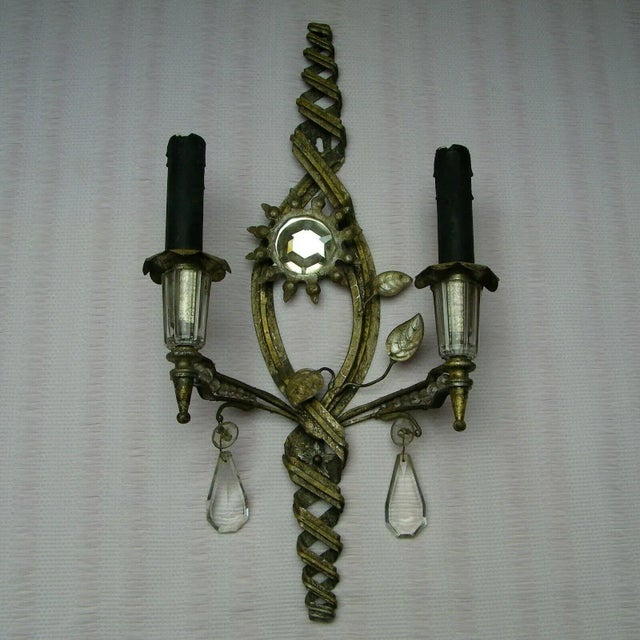 C. 1950's Maison Bagues French Hollywood Regency Silvered Steel & Crystal "Sun & Ray" Sconce For Sale In Miami - Image 6 of 6