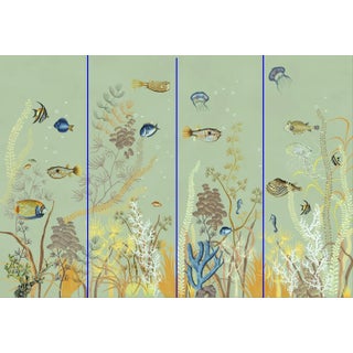 36'*100"/Panel *4 Panels, Coral Reef , Sea Fish Wallpaper , a Set of 4 Panels Wallpaper for Kids Room For Sale