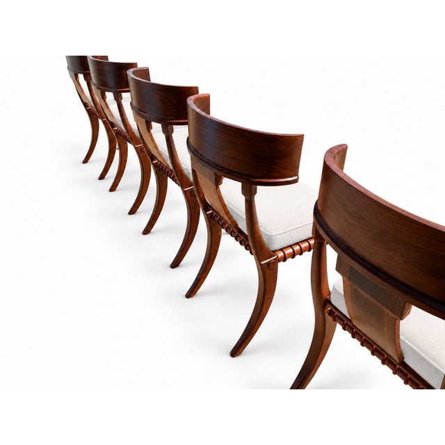 Stunning Set Walnut Klismos Dining Chairs Set of 8 W/Cushions For Sale In San Diego - Image 6 of 7