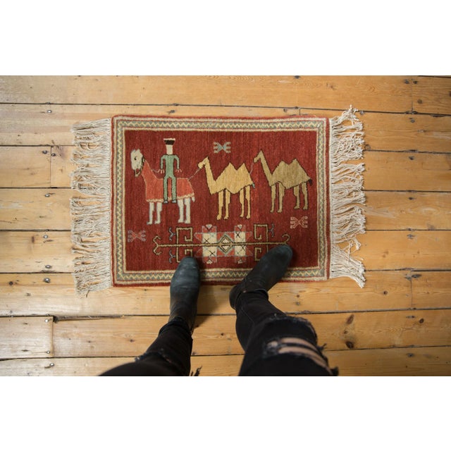 Brick Red Vintage Pictorial Armenian Herdsman Design Square Rug Mat - 1'10" X 2'5" For Sale - Image 8 of 10