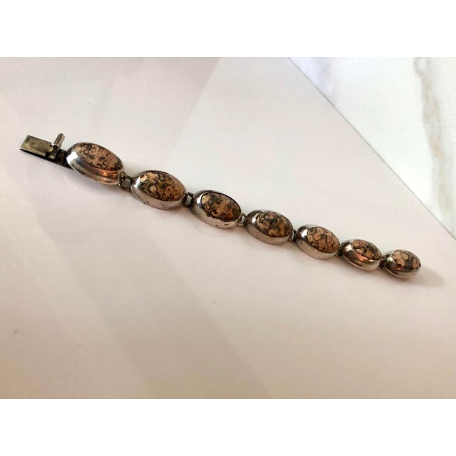 Mid 20th Century Mexican Jasper Cabochon Sterling Link Bracelet For Sale - Image 4 of 8