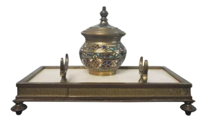 19th Century French Napoleon III Period Champleve Enameled Inkwell