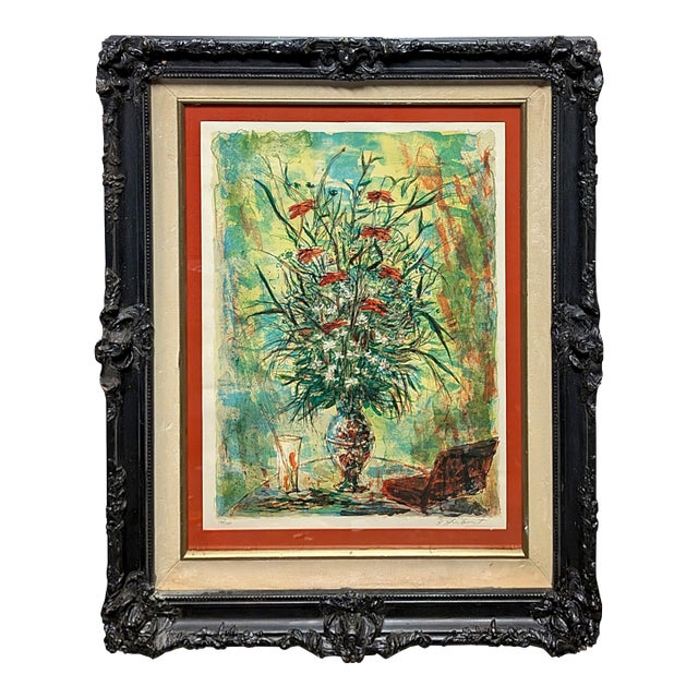 Mid 20th Century Signed Bertoldo Taubert "Vase of Flowers" Still Life Lithograph For Sale