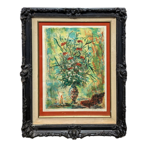 Mid 20th Century Signed Bertoldo Taubert "Vase of Flowers" Still Life Lithograph