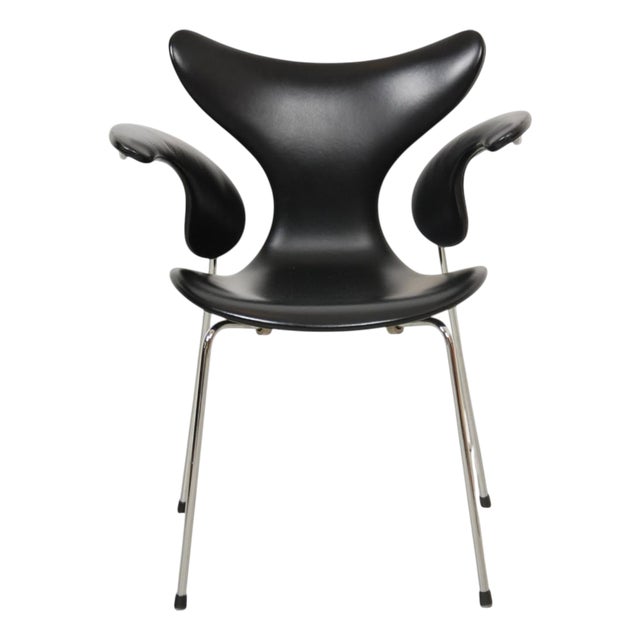 3208 Lily Chair in Black Leather by Arne Jacobsen, 1990s For Sale