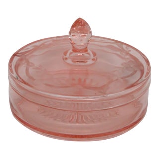 Pink Depression Glass Etched Lidded Candy Dish 4631b For Sale