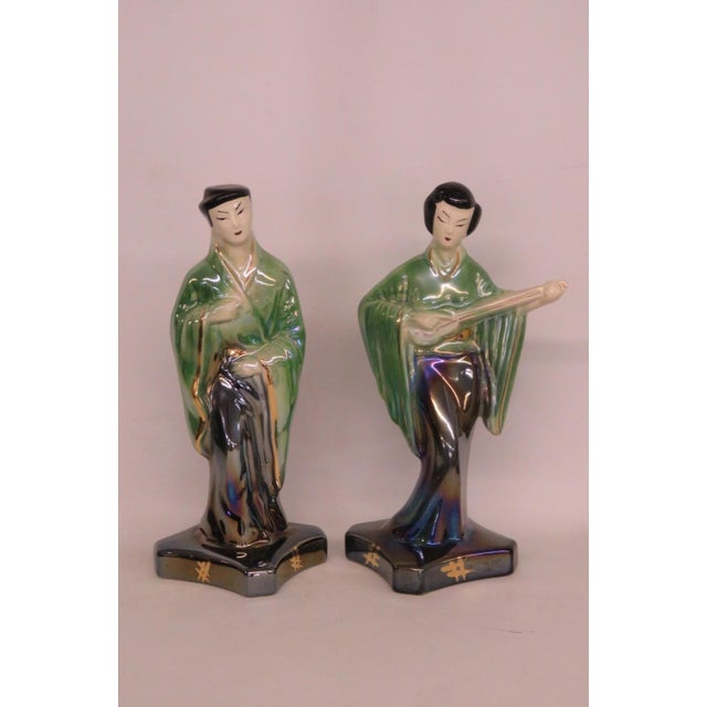Japanese Eosin Glazed Ceramic Figurines Pair of 2 Iridescent Rainbow Sheen 5028b For Sale - Image 10 of 10