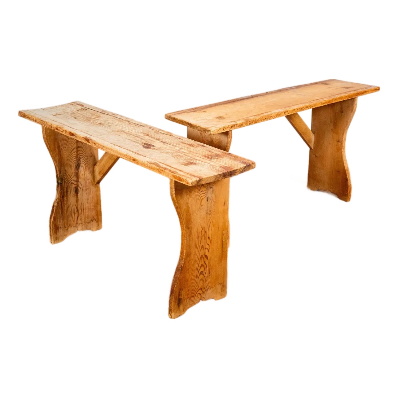 Early 20th Century Primitive Pine Wood Rustic Benches - A Pair | Chairish