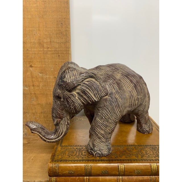 Mid 20th Century Vintage Textured Ceramic Elephant Sculpture For Sale - Image 5 of 5