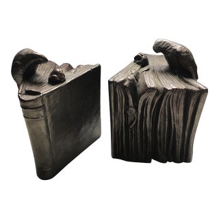 1940’s Deco Bird & Flower on Book Bookends Bronzed Finish- a Pair For Sale