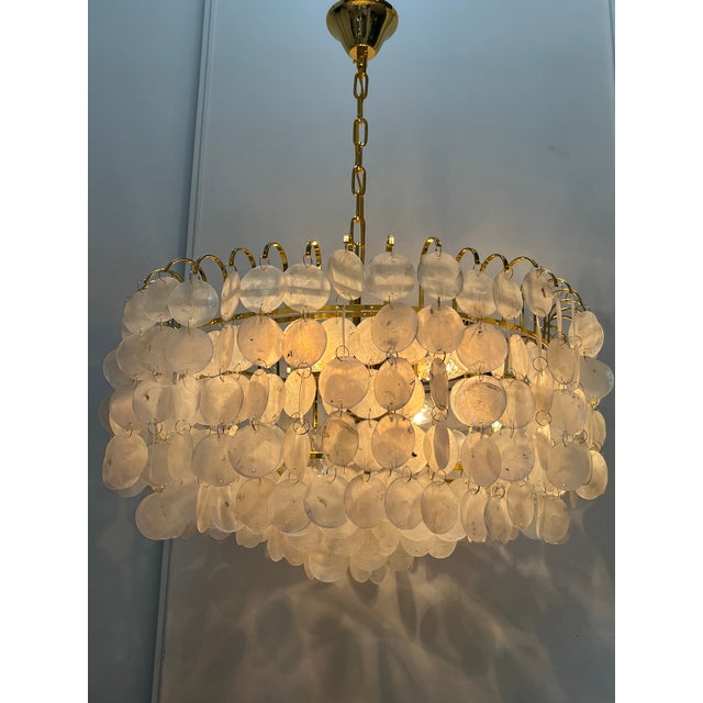 Capiz Chandelier with Gold Frame, 2019, in Flawless conditions. Designed from 2000 Up to 250V (Europe/UK Standard).The...