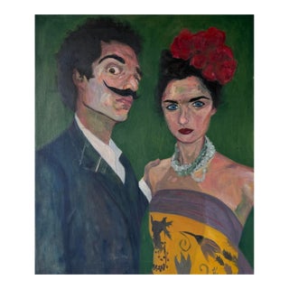 Contemporary Salvador Dalí & Frida Kahlo Portrait Oil on Canvas Painting, Signed For Sale