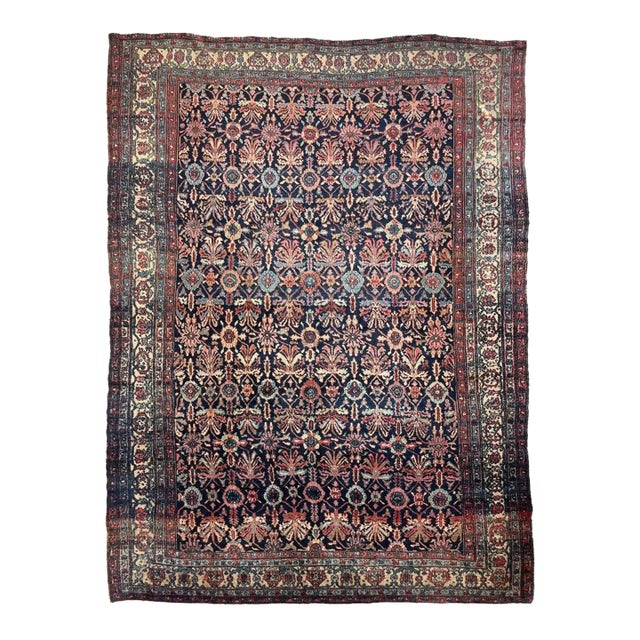 Cotton-Candy Hydrangea with Protective Evil Eye Antique Bibikkibad Rug 8.7 x 11.9 For Sale