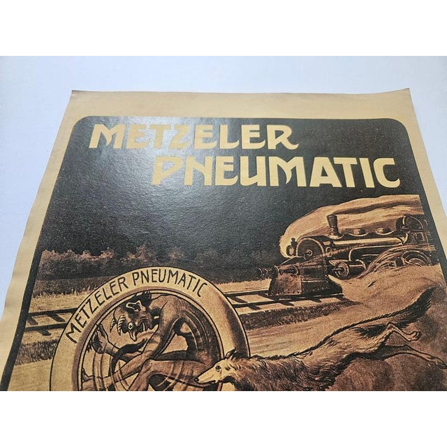 Paper Art Deco Advertising Poster Metzeler Pneumatic, 1930s For Sale - Image 7 of 10