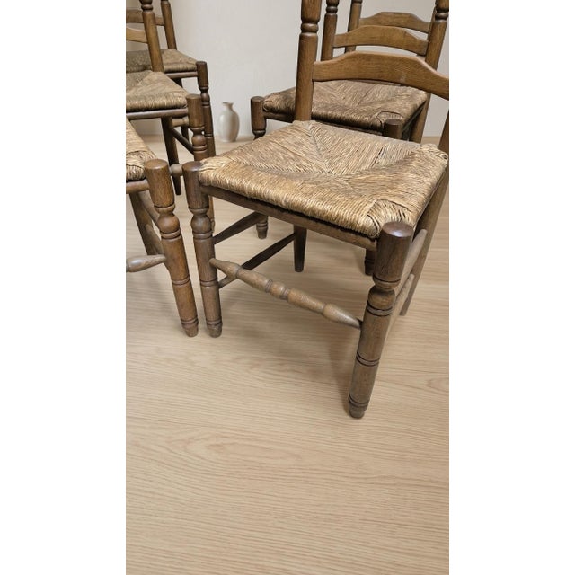 Beige Vintage Wooden Ladder-Back Dining Chairs with Woven Seats, 1940s, Set of 6 For Sale - Image 8 of 11