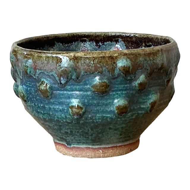 Vintage Boho Glazed Ceramic Pottery Bowl For Sale
