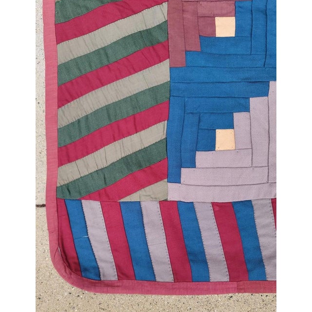 Folk Art 19thc Wool Log Cabin Quilt From Pennsylvania For Sale - Image 3 of 6
