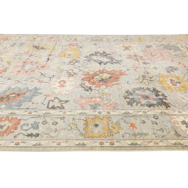 Contemporary Oushak Transitional Rug Muted Earth Tones & Large Floral Medallions For Sale - Image 9 of 11