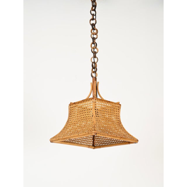 Wood Midcentury French Riviera Bambo, Rattan and Straw Ceiling Light, Italy, 1960s For Sale - Image 7 of 14