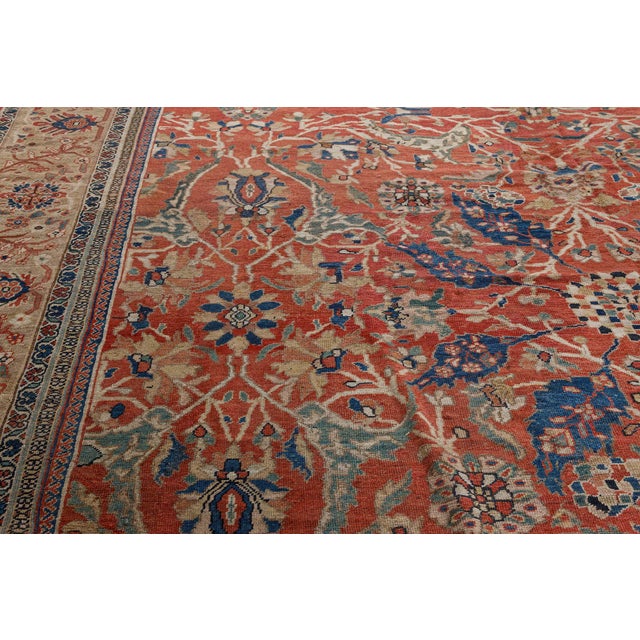Authentic 19th Century Persian Sultanabad Red Handmade Wool Rug For Sale - Image 4 of 8