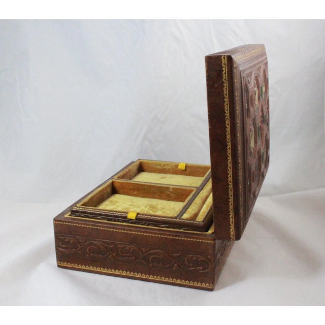 Vintage Hinged Leather and Brass Velvet Lined Box