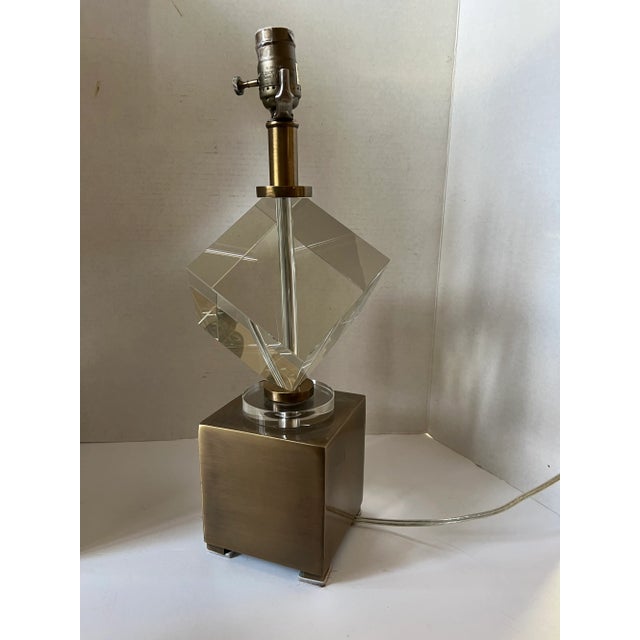 This Unique Design Features A Crystal Cube, Balancing On A Crystal Disk That's Displayed On A Steel Foot, Finished In A...