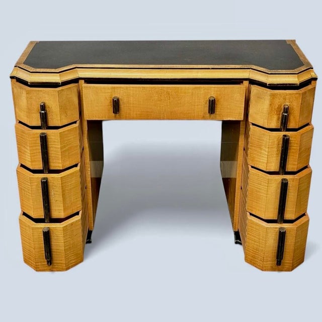 Art Deco Desk in Satin Birchwood attributed to Heals, London, 1920s For Sale - Image 4 of 10