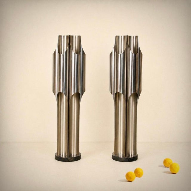 Jacques Charles Pair of “Orgue” Lamps, Model 2393 Maison Charles edition, France, circa 1965 Brushed and polished...