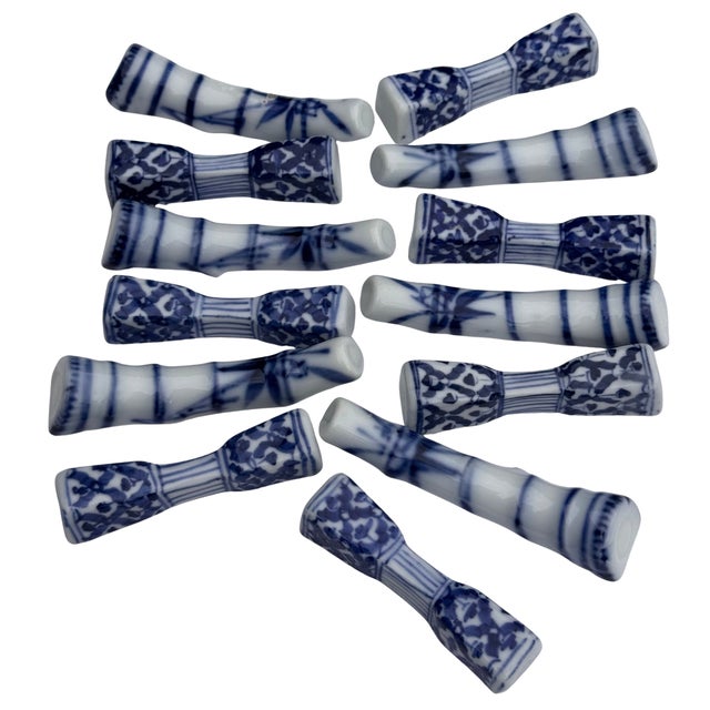 Mid-Century Asian Blue & White Fine Porcelain Knife Rests - A Baker’s Dozen For Sale - Image 14 of 18
