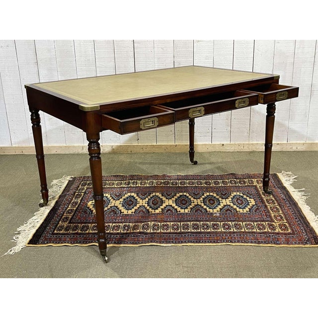 English Nautical Style Flat Top Desk in Mahogany with Leather Top, 1980s For Sale - Image 6 of 12