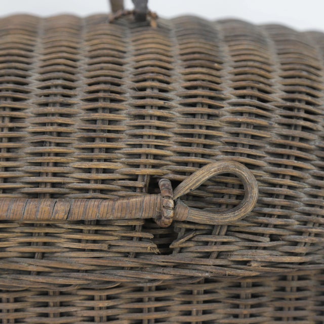 Coffee Vintage Woven Rattan Picnic Basket With Handle & Lid – Handwoven Storage & Décor For Sale - Image 8 of 11