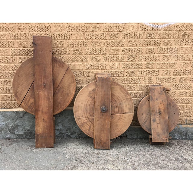 Industrial Trio of Antique Industrial Maple Dumb Waiter Pulleys For Sale - Image 3 of 4