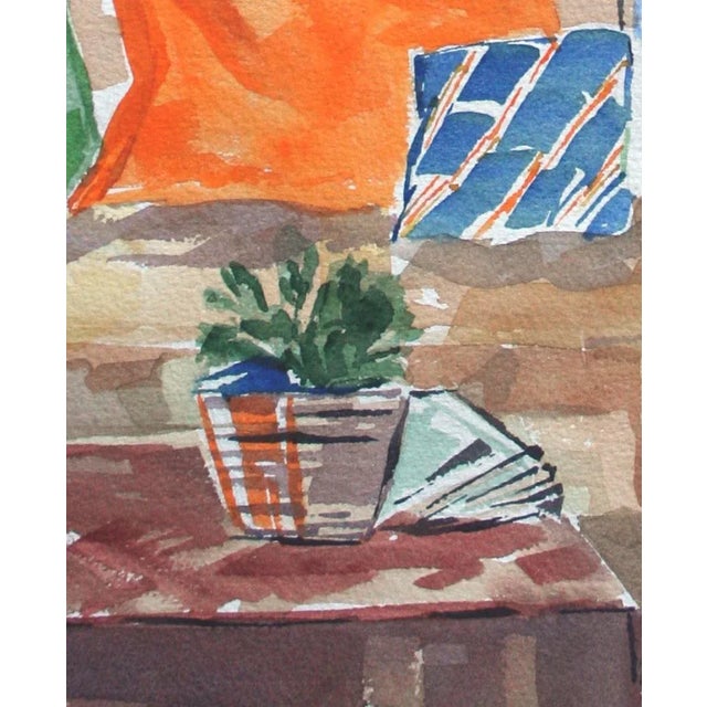 Impressionist "Living Room View" Interior Watercolor Still Life by Doris Warner For Sale - Image 3 of 5