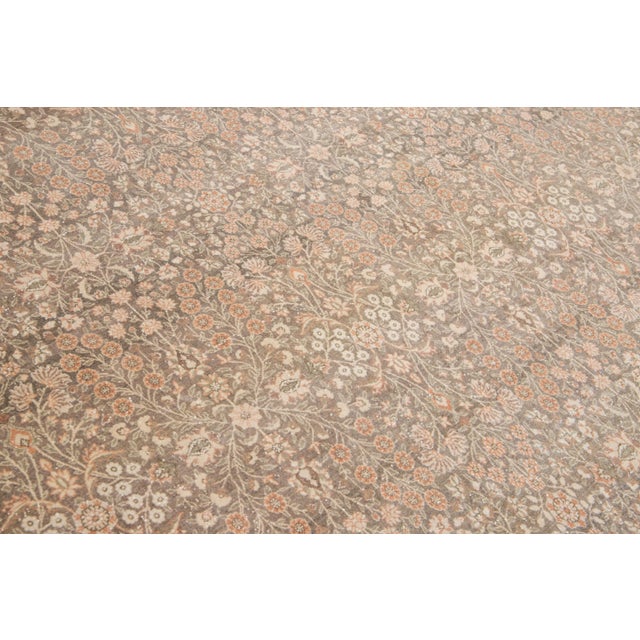 Antique Sivas Handmade Brown and Peach Floral Motif Wool Rug For Sale In New York - Image 6 of 10