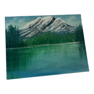 1990s Mountain and Lakeside Landscape Painting on Canvas For Sale