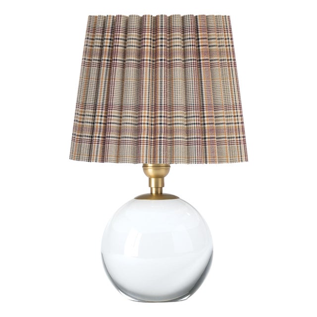 Giorgio Crystal Mini Lamp, Natural Brass with Plaid Wave Pleat Shade For Sale