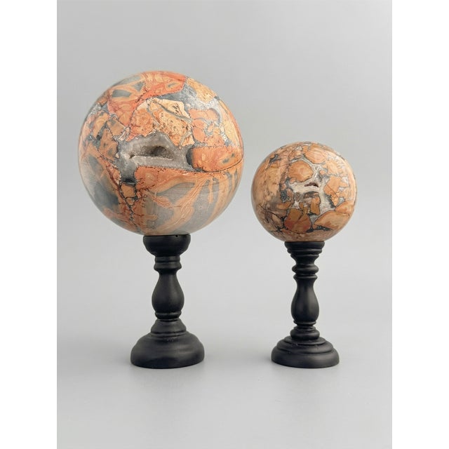 Red Maligano Jasper Spheres on Bases, 2010s, Set of 2 For Sale - Image 10 of 10