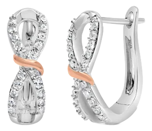 10K White and Rose Gold 1/3 Cttw Diamond Infinite and Ribbon Hoop Earrings (H-I Color, I1-I2 Clarity)