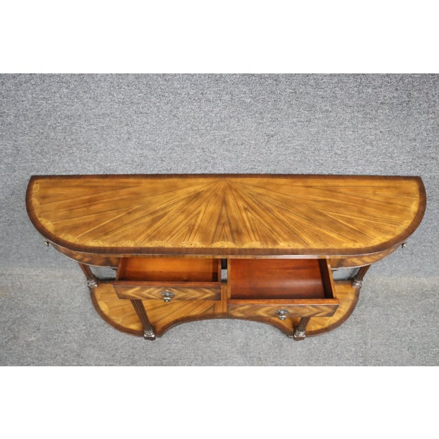 Ethan Allen Banded & Inlay Demi-Lune Console | Chairish