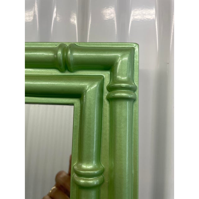Custom Metallic Green Lacquer Bamboo Mirror – Hollywood Regency Style, 41” For Sale - Image 4 of 7