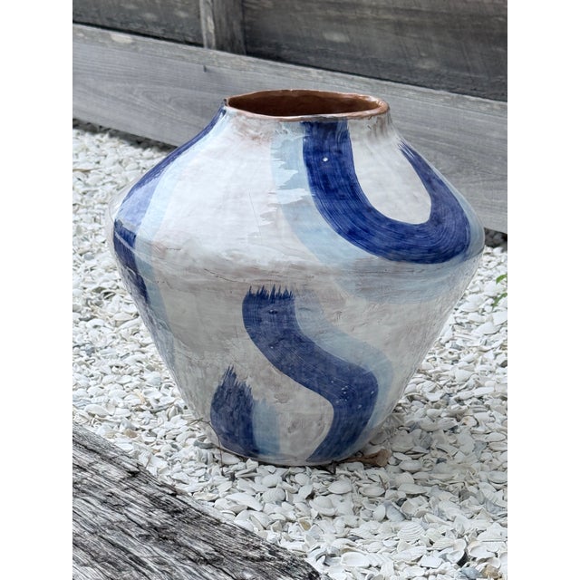 Blue Brushstroke Italian Ceramic Vessel For Sale In Tampa - Image 6 of 8