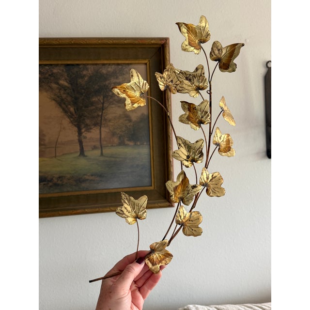 Mid-Century Modern Vintage Brass Ivy Leaf Wall Sculpture — Mid-Century Metal Wall Art For Sale - Image 3 of 3