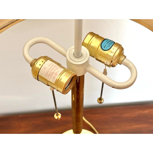 Mid 20th Century Brass Midcentury Modern Lamp With Linen Shade For Sale - Image 9 of 11
