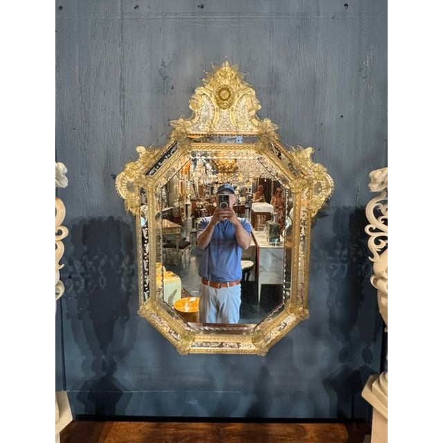 Gold Vintage Venetian Etched Glass Mirror For Sale - Image 8 of 8