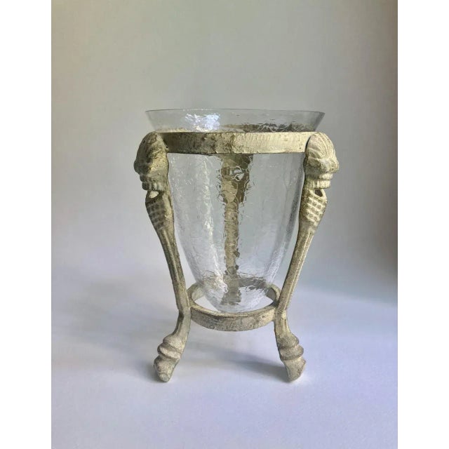 Off White Metal Urn Vase With Crackle Glass Insert, 1980's For Sale - Image 12 of 12
