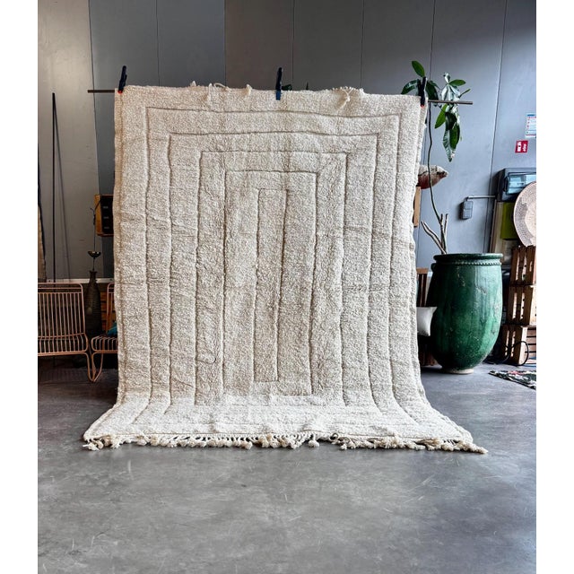 Textile Handmade Ivory Berber Rug With Minimalist For Sale - Image 7 of 9