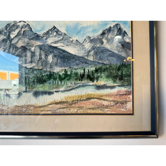 Wood 1980's Sheila W. Langlois " Shadows on the Tetons " Watercolor Landscape Painting, Framed For Sale - Image 7 of 12